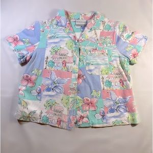 Alfred Dunner Women’s Short Sleeve Button-Up Hawaiian Shirt - Size Petite 8 (8P)